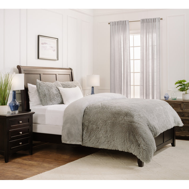 Ultra Soft Longfur Shaggy Chic Duvet Cover Set, King Duvet Cover + 2 Shams, Gray