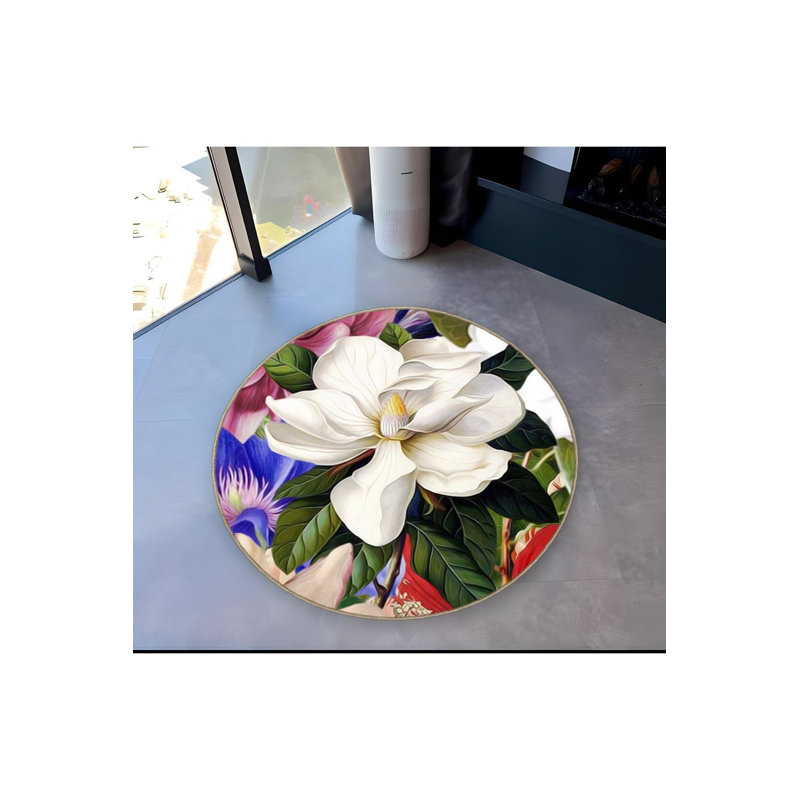 Tapis rond rond multicolore à motif tissé multicolore lavable à la machine, Sous-tapis rond 3 pi 11 po inclus