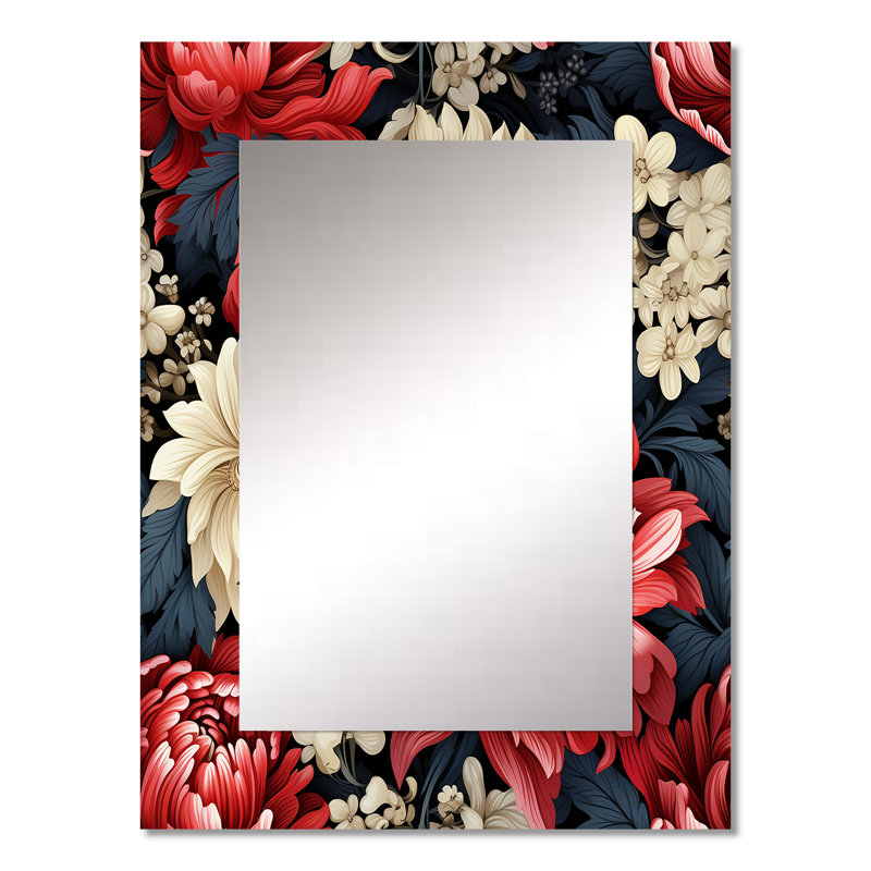 Hutson Mystic Red Damask Whispers - miroir décoratif damassé, miroir mural Boho, reproduction d'art en métal, 32 po x 24 po