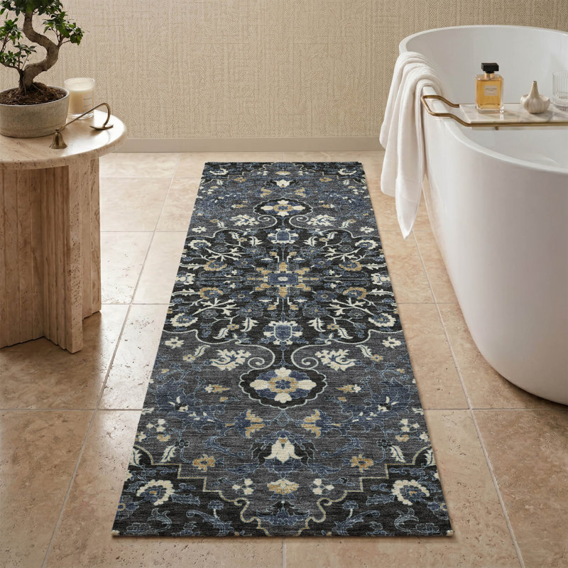 Tapis traditionnel lavable à la machine Premium Premium AMF2463, Noir, Tapis de couloir 2 pi 3 po x 7 pi 6 po