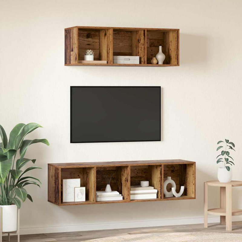 TV Cabinet Set Wall-Mounted 2 Pcs 37 X 37 X 142.5 Cm, Old Wood