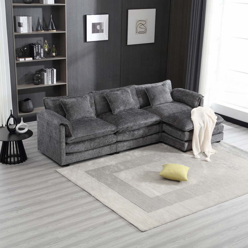 Modern Large L-Shape Sectional SOFA Chenille fabric, 33.46" H x 112.2" W x 32.6" D, 3, Gray