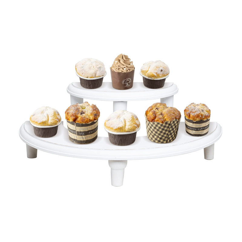 2-Tier Wood Riser,Wood Display Risers For Decor,Large Space Half Moon Dessert Display Stand,Multiple Wooden Display Risers Stand