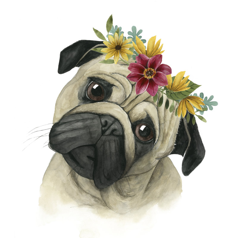 Flower Crown Pup I - Wrapped Canvas Print, 30cm H x 30cm W