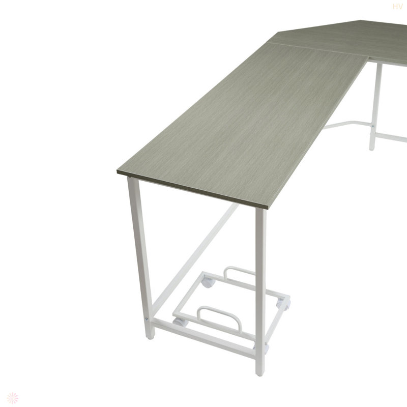 L-Shape Rectangular Computer Desk, Grey/White