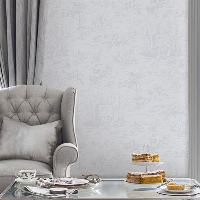 Laura Ashley Toile De Jouy Sugared Grey Wallpaper