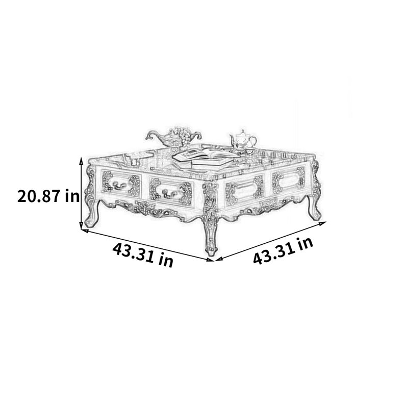 Table basse European Vintage, H 20,87 po x L 43,31 po x l 43,31 po