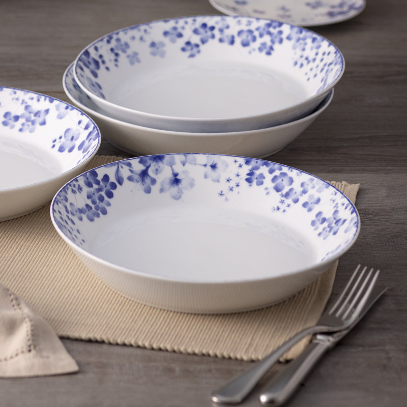 Noritake Bloomington Road Blue Set of 4 Coupe Dinner Bowls, 9.75 in., 43 oz.