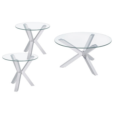 Chrome 3-piece Round Coffee and End Table Set