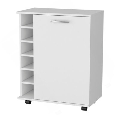 Chariot-bar Rawlins avec support pour 6 bouteilles, cabine de rangement et roulettes mobiles