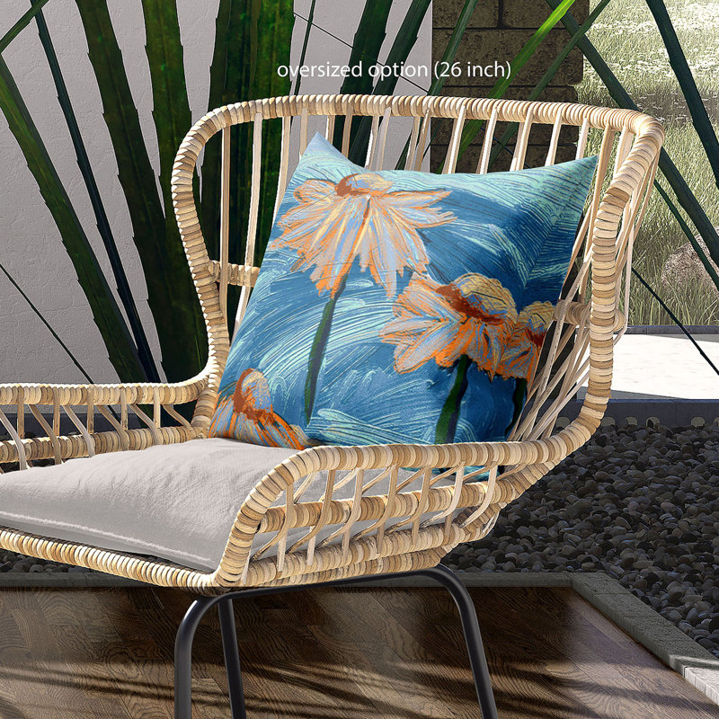  Housse et insert de coussin carré en polyester intérieur / extérieur, Bleu/orange, 18 po x 18 po