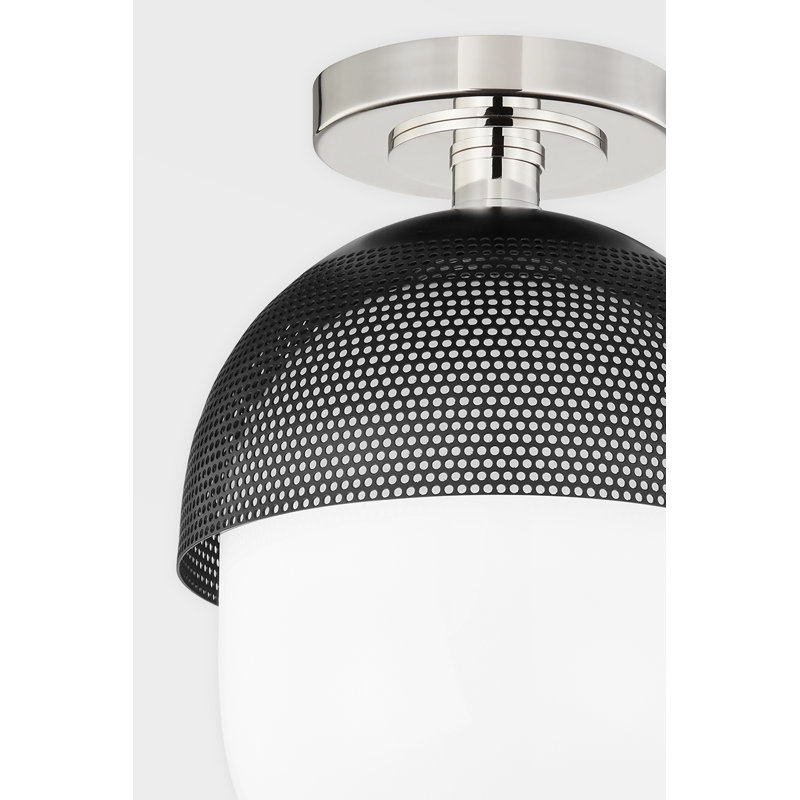 Polished Nickel and Black Glass Indoor/Outdoor Semi-Flush Light