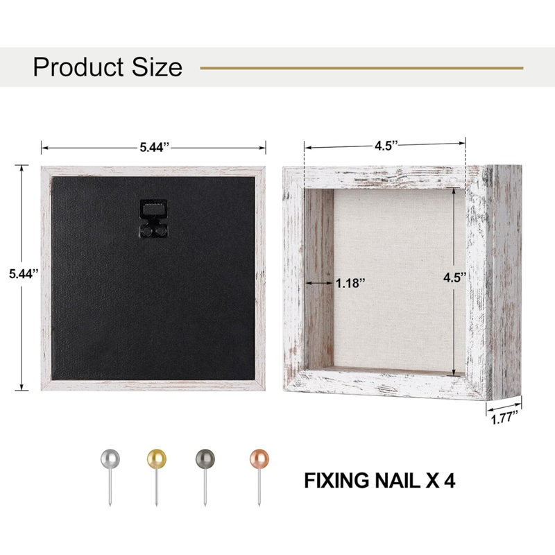 5X5 Small Shadow Box Frame With Linen Back - Sturdy Rustic Memory Display Case Of Flower, Pictures, Medals And More, White