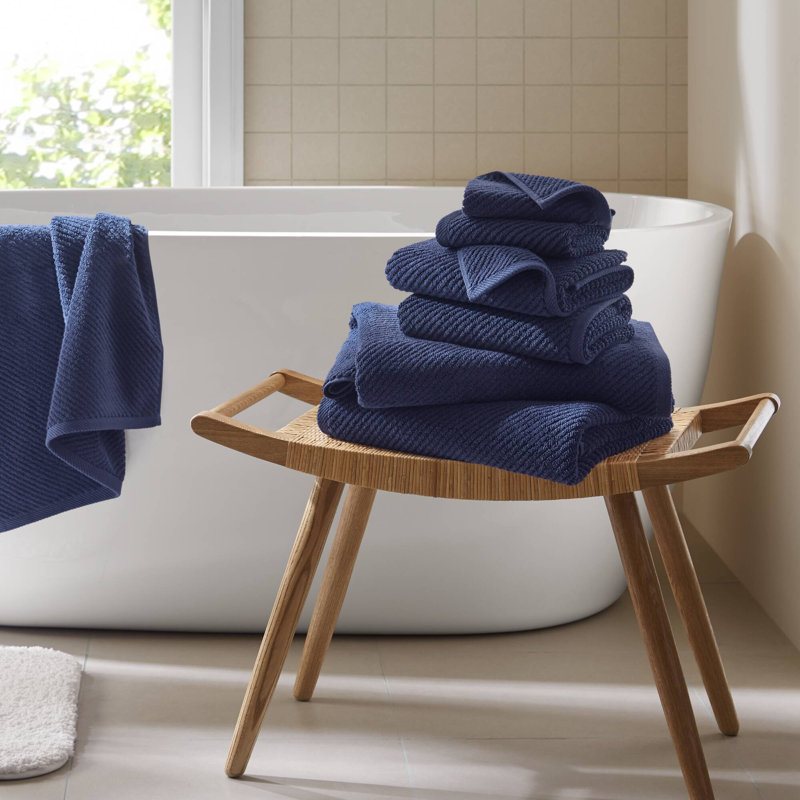 Ensemble de serviettes 6 pièces Diagonal, Marine, Ensemble 6 serviettes de bain