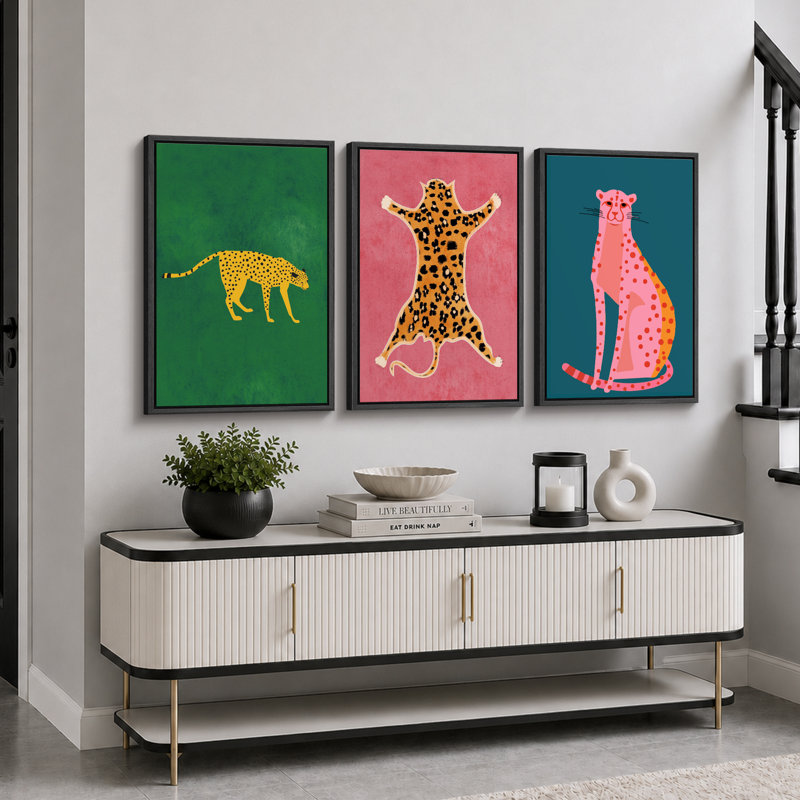 «Preppy Bright», «Pop Vibrant Bold Green Pink Blue Art, Chic Leopard Tiger», images murales colorées, 3 pièces encadrées, impression numérique sur toile, impression numérique sur toile giclée
