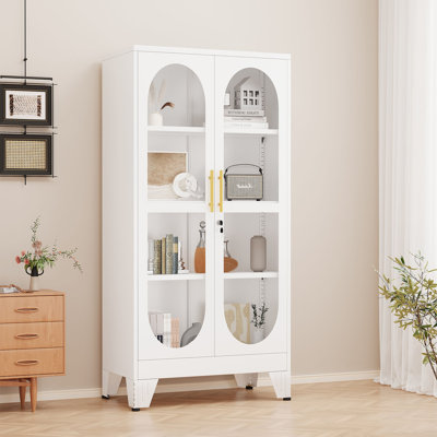 Modern Glass Door Display Cabinet with 3 Adjustable Shelves by Ebern Designs