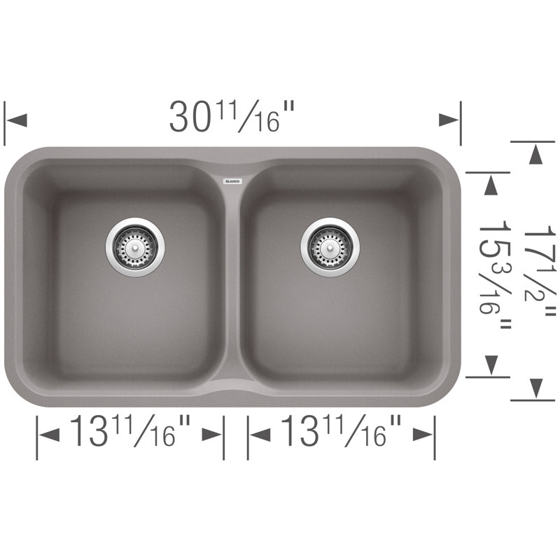 Évier de cuisine à double cuve en granite Vision, Gris métallique