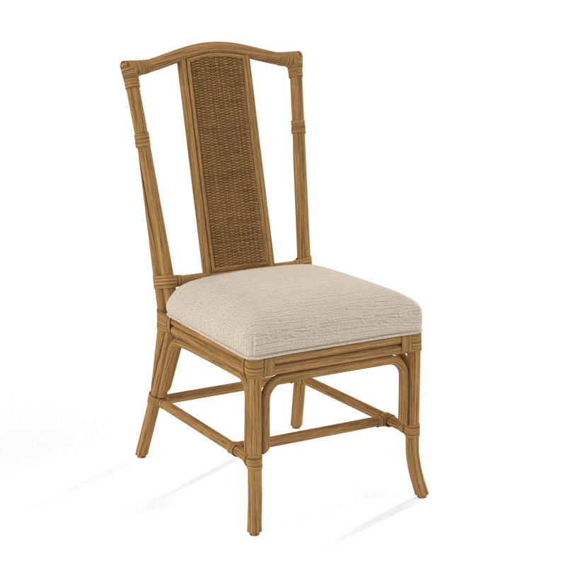 Drury Lane Slat Back Side Dining Chair, Honey, White Performance Fabric; 0851-94