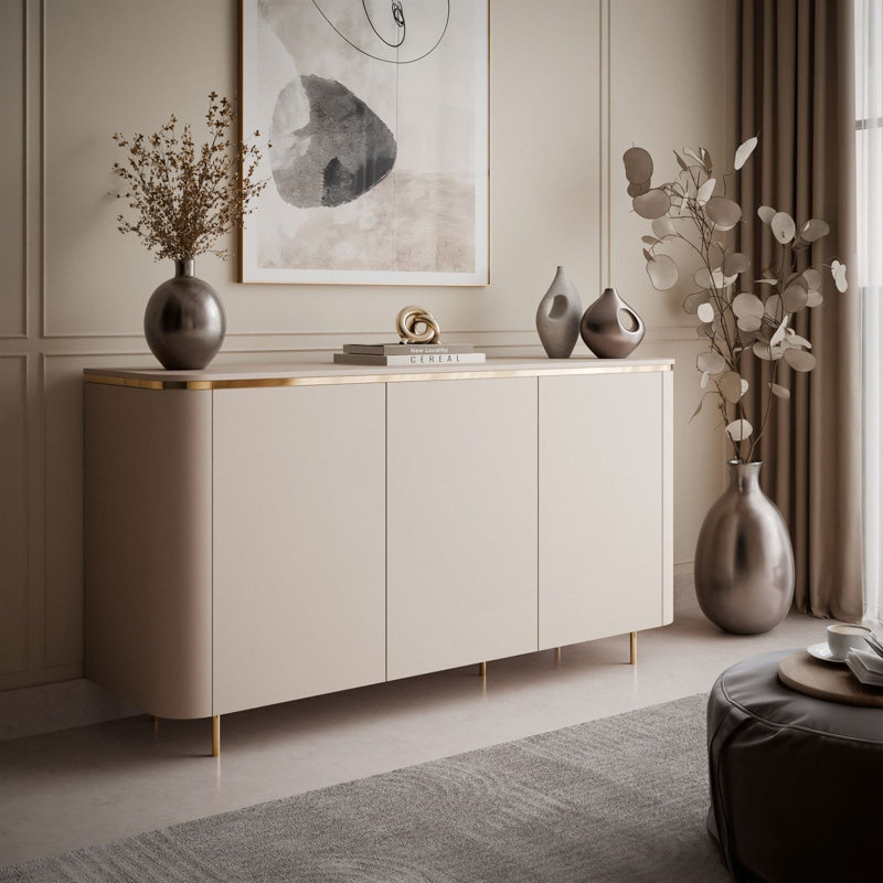 140 cm W Sideboard, Straight brushed gold legs, without LED