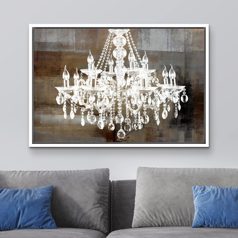 «Glam Crystal Chandelier Silhouette» sur toile de fond abstraite, reproduction d'art sur toile, H 24 po x l 36 po x 1,5 po