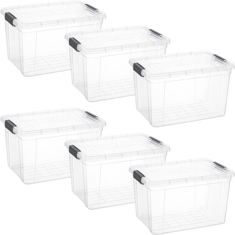 Latitude Run® Clear Storage Bins with Lids, 6 Pack- Plastic Storage Boxes for Home- 4.5 Quart, 26 pintes