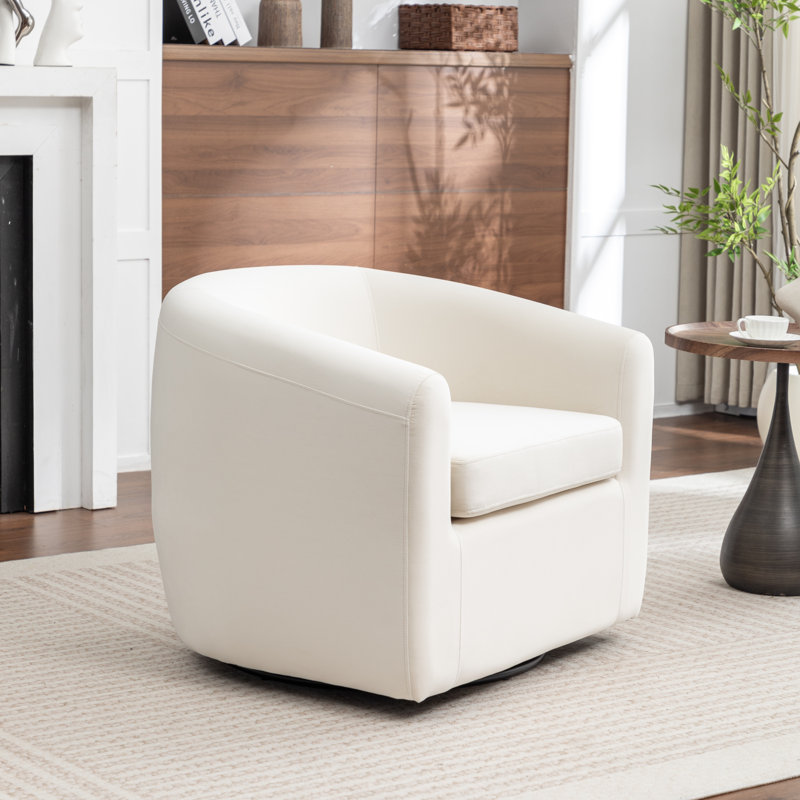 Odey 33.5'' Wide Swivel Barrel Chair, Beige Velvet
