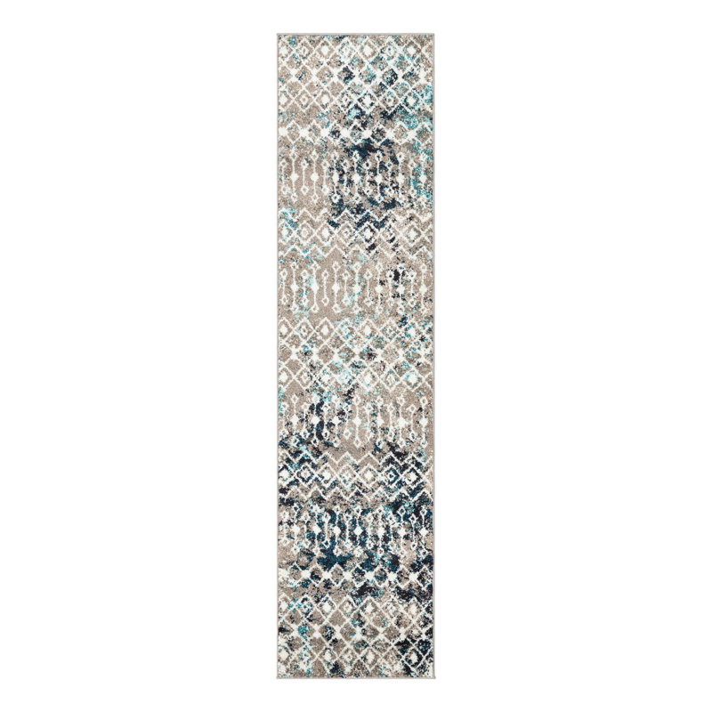 Somerville Geometric Indoor Rug, Runner 2' x 8', Gray/Blue