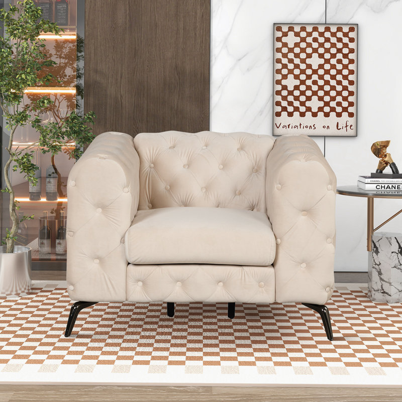Fauteuil Jef de 40,7 po Jee, Velours beige