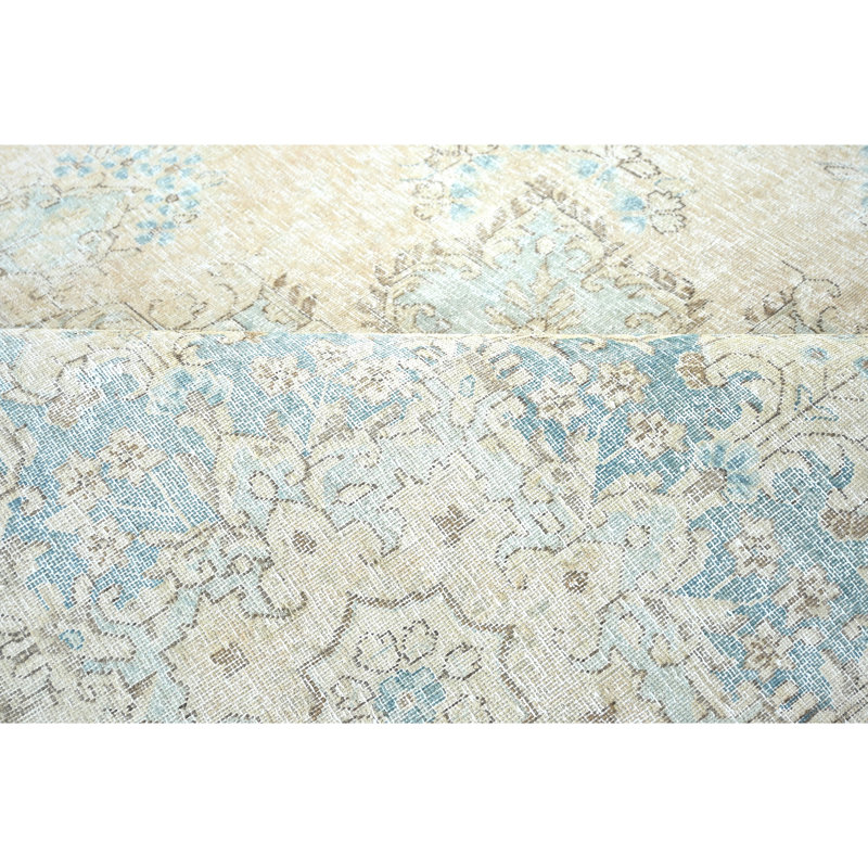 High-Quality Hand-Knotted Rose And Light Blue Area Rug