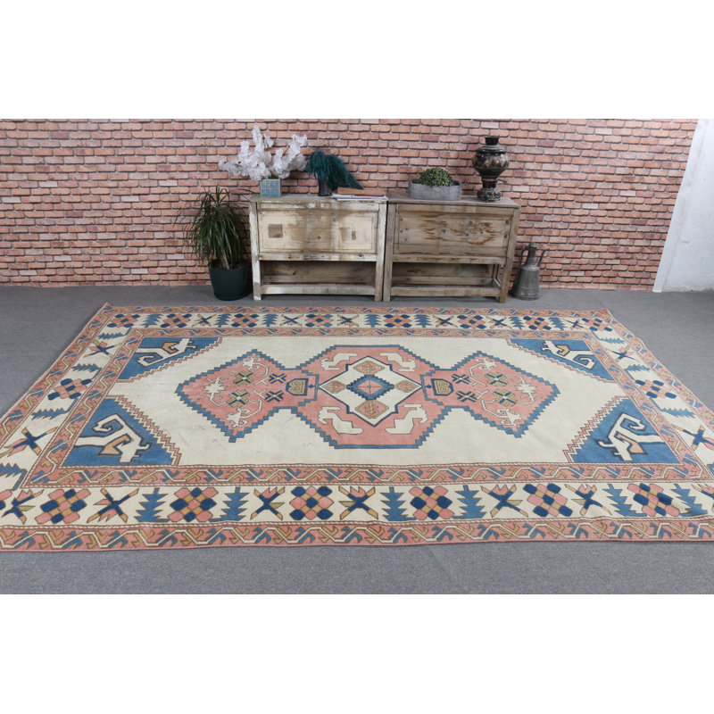 Grand tapis en laine anatolien bleu antique idéal pour les espaces de salon avec un design turc unique