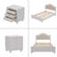Ensemble de chambre à coucher 3 pièces, lit en bois avec tête de lit tapissier cachée à DEL et 2 tables de chevet, gris crème-1822956131