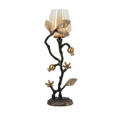 D5x17" Decorative Votive Candle Holder With Black And Antique Gold Floral Vine Design