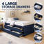 Lit simple capitaine avec 4 tiroirs de rangement et porte latérale avec sommier à lattes, sans sommier tapissier, bleu marine-1853561899