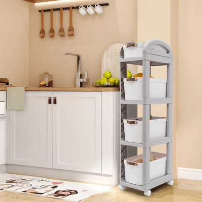  Étagère de rangement à 4 niveaux H 43,3 po x l 10 po avec roulettes