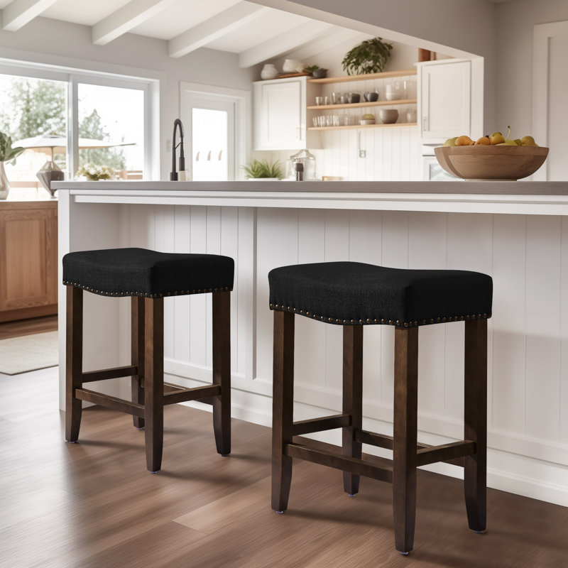 Tabouret de bar moderne avec siège en bois Jaeshon, Tabouret de comptoir (siège d'une hauteur de 24,4, Noir, 1