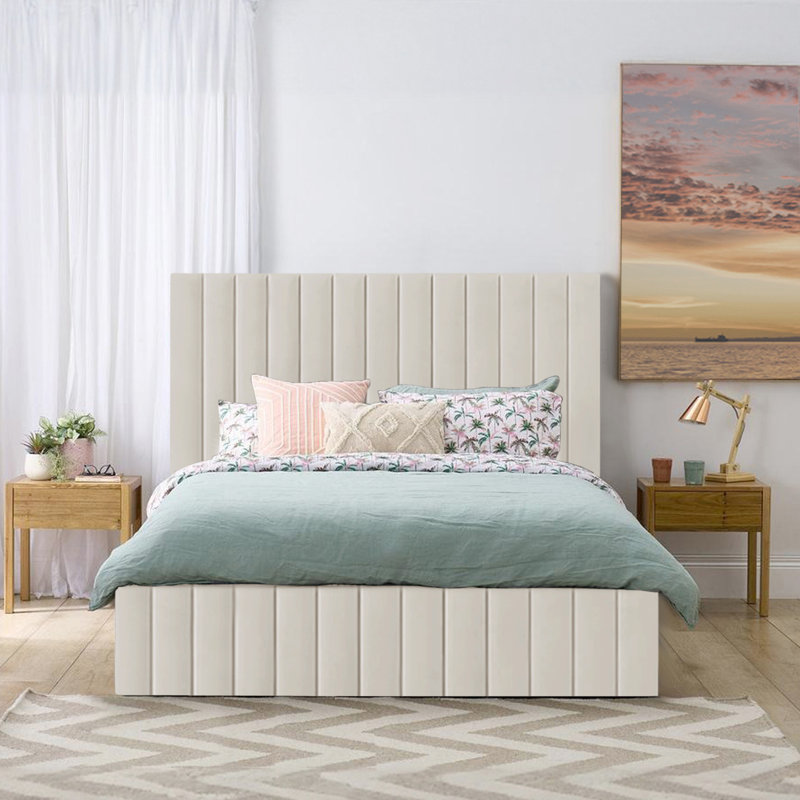 Janae Upholstered Ottoman Storage Bed, Cream, Kingsize (5')