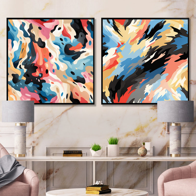 Cordal - ensemble de 2 reproductions d'art abstrait, Cadre noir, H 30 po x l 61 po x P 1 po