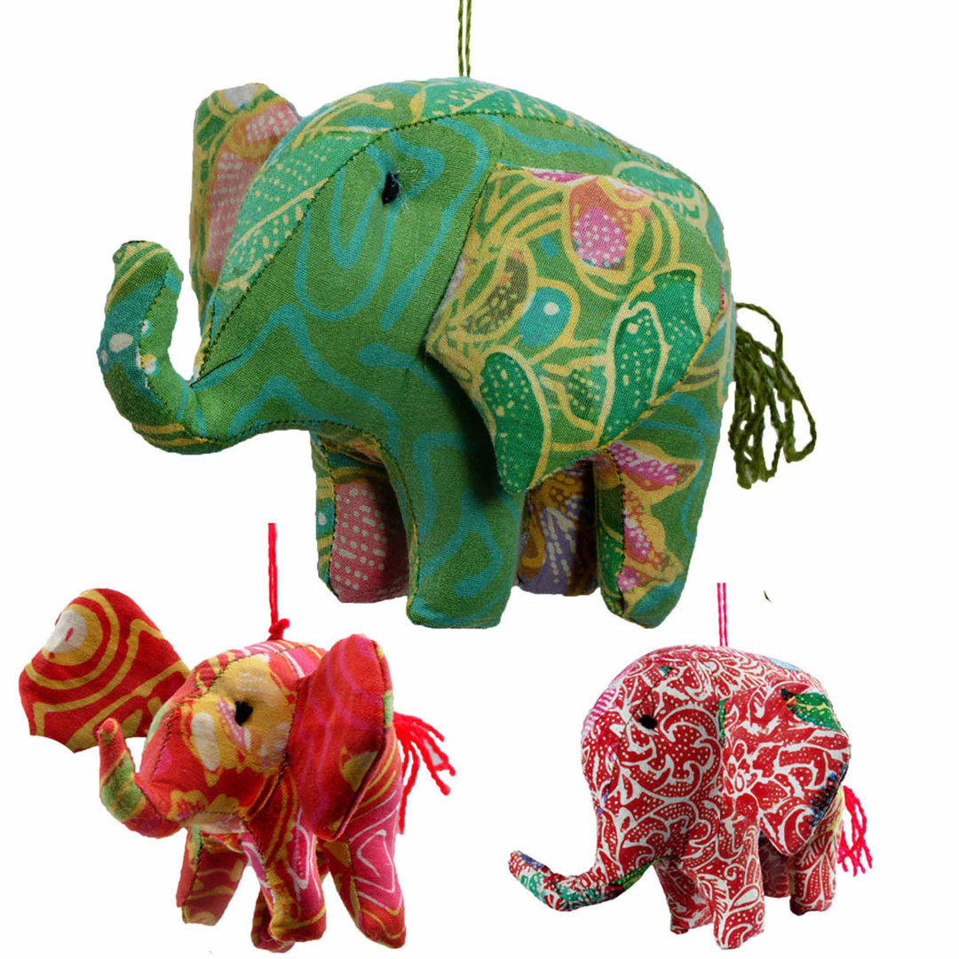 3-Piece Batik Sarong Fabric Elephant Hanging Figurine Ornament Set The Holiday Aisle® 