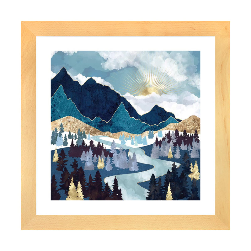 Valley Sunrise - impression d'art graphique, 24" H x 24" W x 1'' D, Natural Wood Paper, Blanc