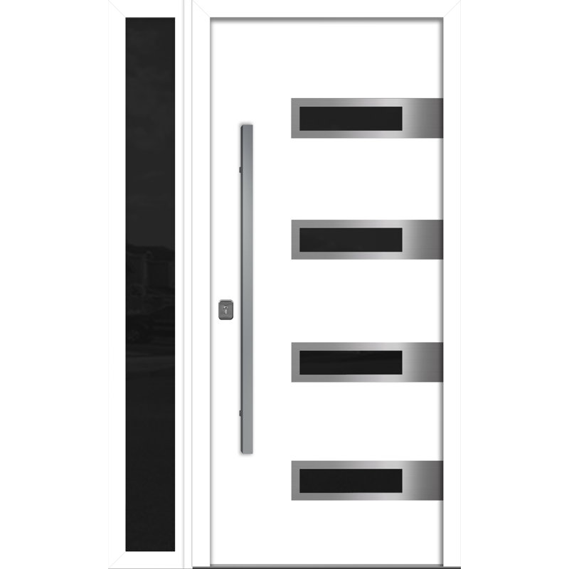 Porte d'entrée extérieure moderne en acier 36 po x 80 po - Inox S4 avec éclairage latéral, Blanc