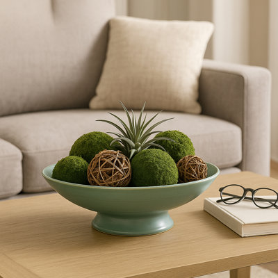 Decorative Round Pedestal Accent Bowl for Dining Room - Modern Home Decor for Table Centerpiece, Entryway, or Living Room - 15", Green