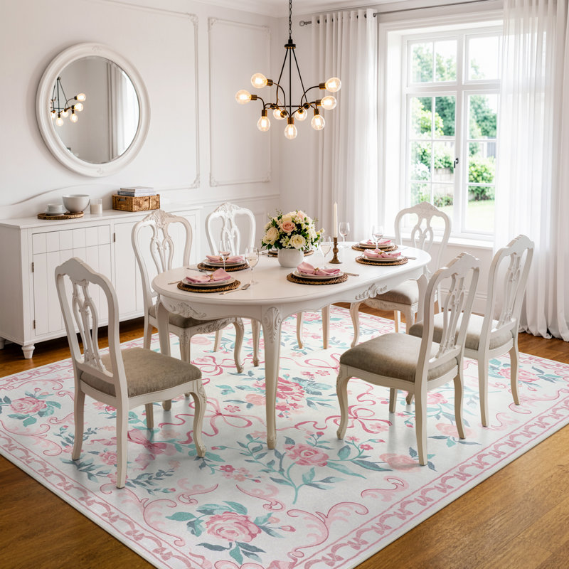 Kaldi Floral Washable Area Rug Non-Slip Stain Resistant Low-Pile Boho Large Indoor Throw Carpet, Rectangle 8' x 10'