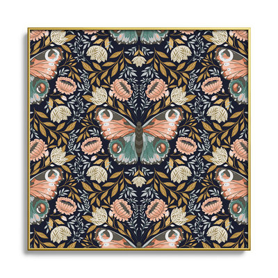 Morris Inspired Butterfly III - Peinture sur verre encadrée