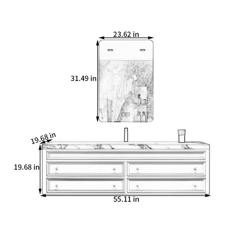 Armoire de salle de bain moderne française, H 19,68 po x l 55,11 po x P 19,68 po