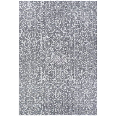 Kraatz Floral Grey Ivory Flatwoven Indoor Outdoor Area Rug