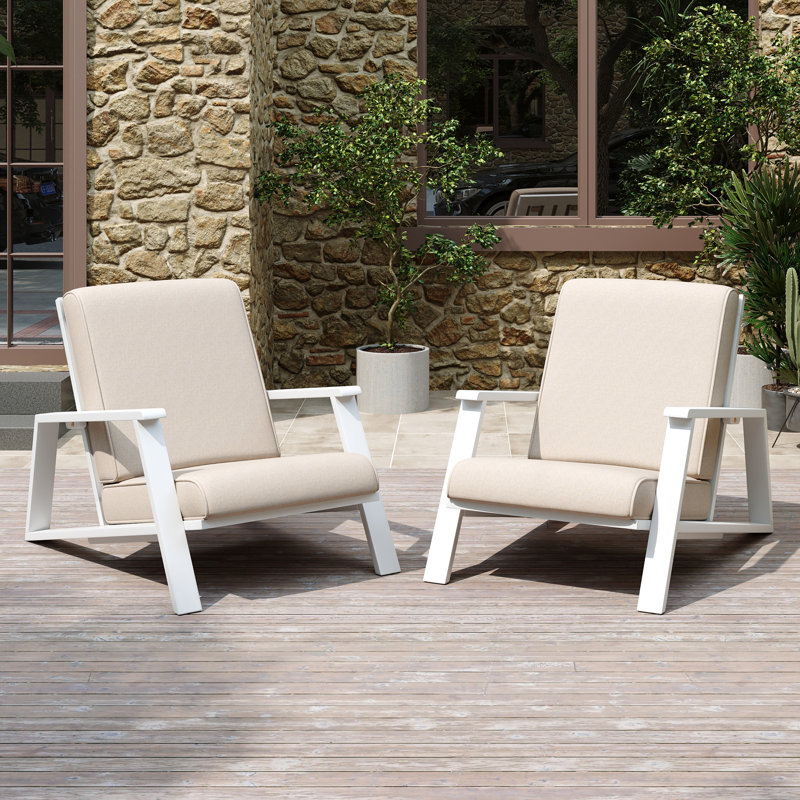 Chaise de patio avec coussins Brayson, Coussin beige en PolyCD / structure blanche