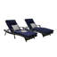 Ensemble de 2 chaises longues d'extérieur en osier avec coussins, chaise longue inclinable en osier-134933688