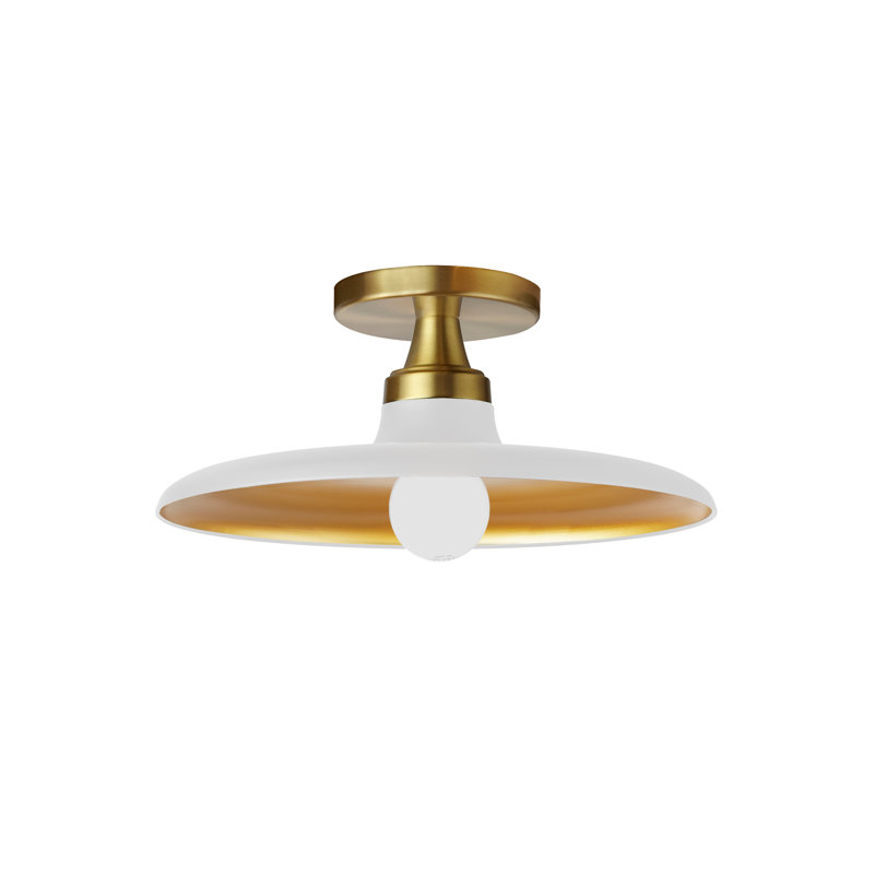 Plafonnier encastré 1 lumière Quentin - 12 po - laiton vieilli - blanc mat, abat-jour doré, Laiton vieilli, Blanc mat, or