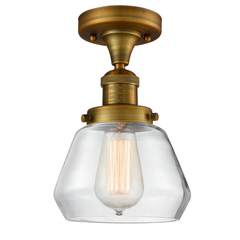 Plafonnier semi-encastré style école simple 6,75 po Argueta, Laiton antique, Boîtier blanc mat, Ampoule DEL 6 watts Vinage