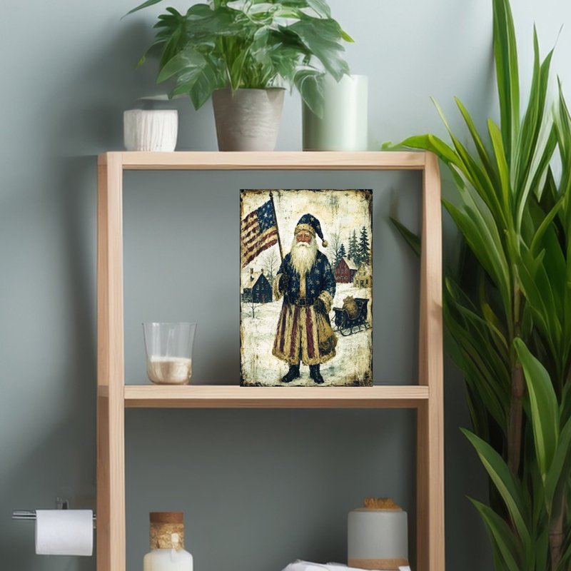 Freedom Santa Vintage Winter Wall Art Print 1 Piece Wrapped Canvas Wall Art, 45.72cm H x 30.48cm W